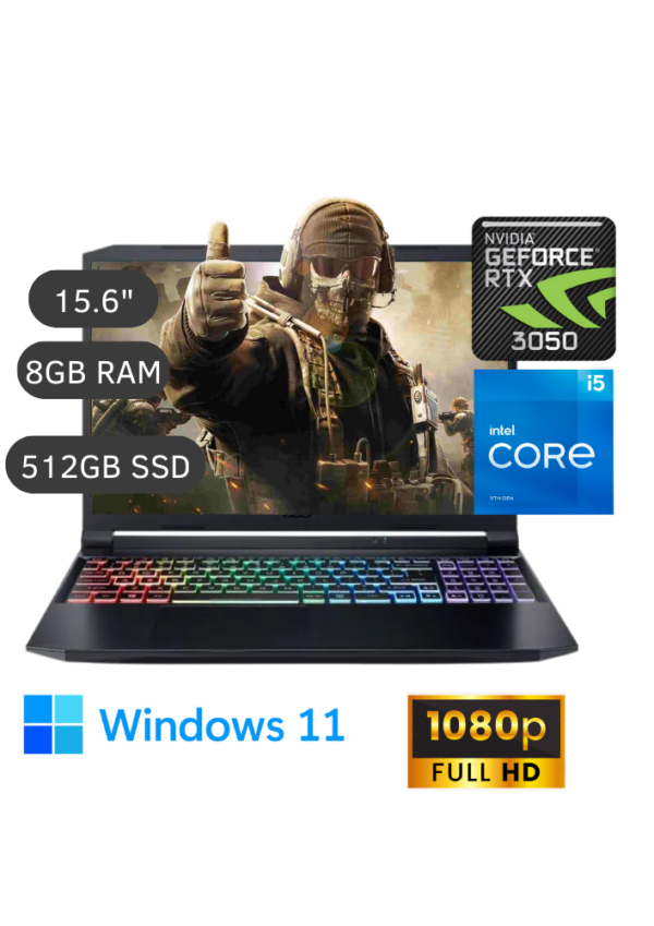 LAPTOP ACER NITRO 5 AN515-57-5323 CORE I5 15.6´´ 8GB 512 GB SSD GeForce RTX 3050